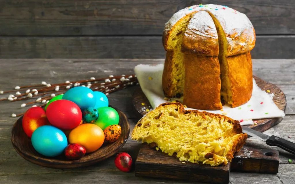 Traditional ukrainian food served at Easter - Paska.