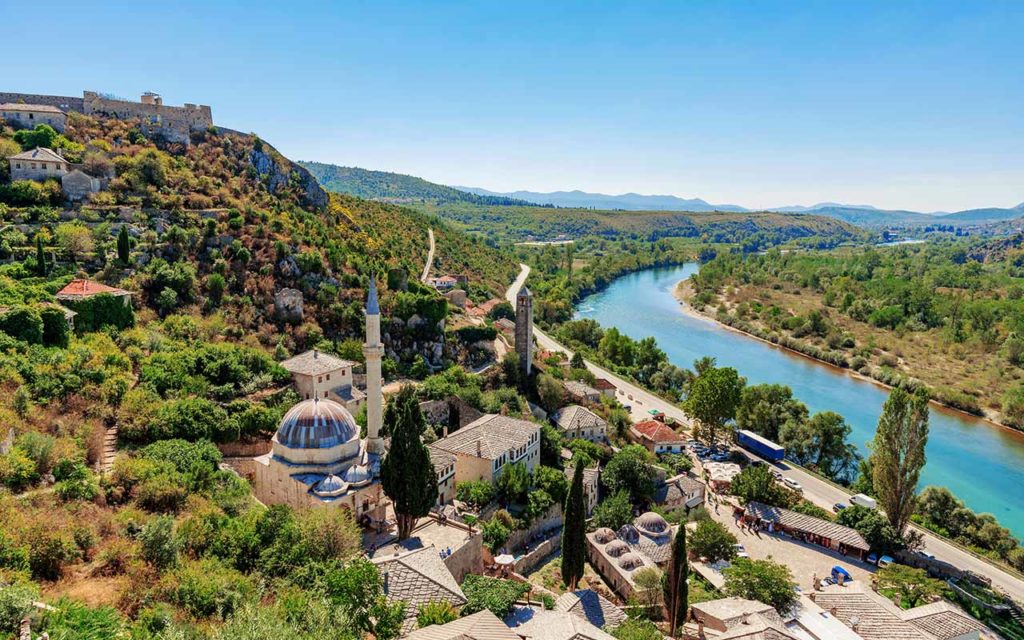 View of Pocitelj town and countryside in Bosnia and Herzegovina