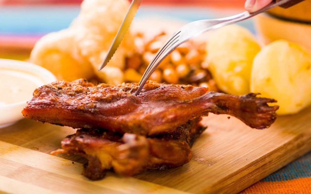 Ecuadorian food: cuy asado - roasted guinea pig