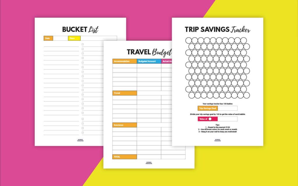 Travel Binder Pages (Bucket List, Travel Budget, Trip Savings Tracker)