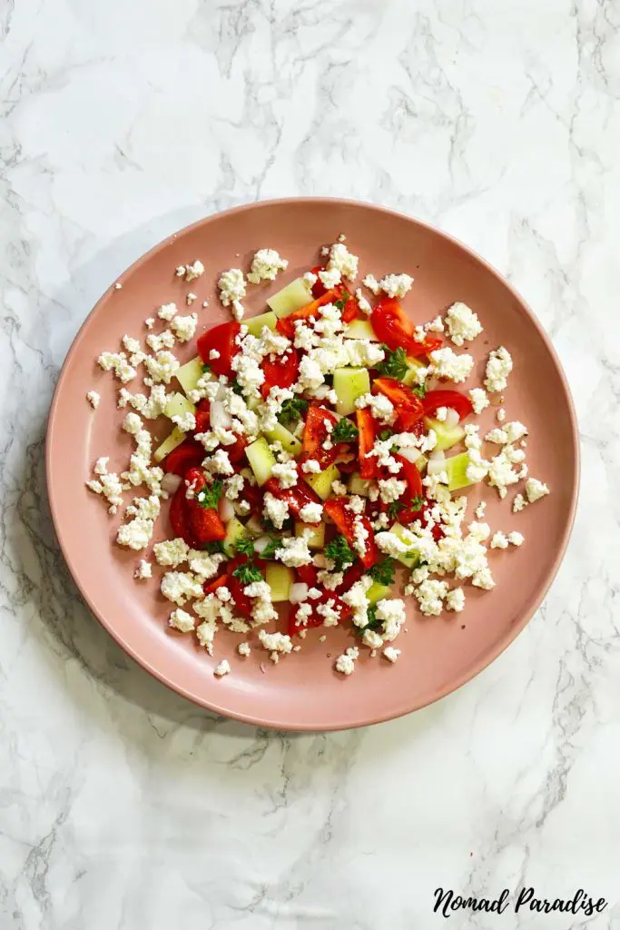 Shopska salad (flat-lay)