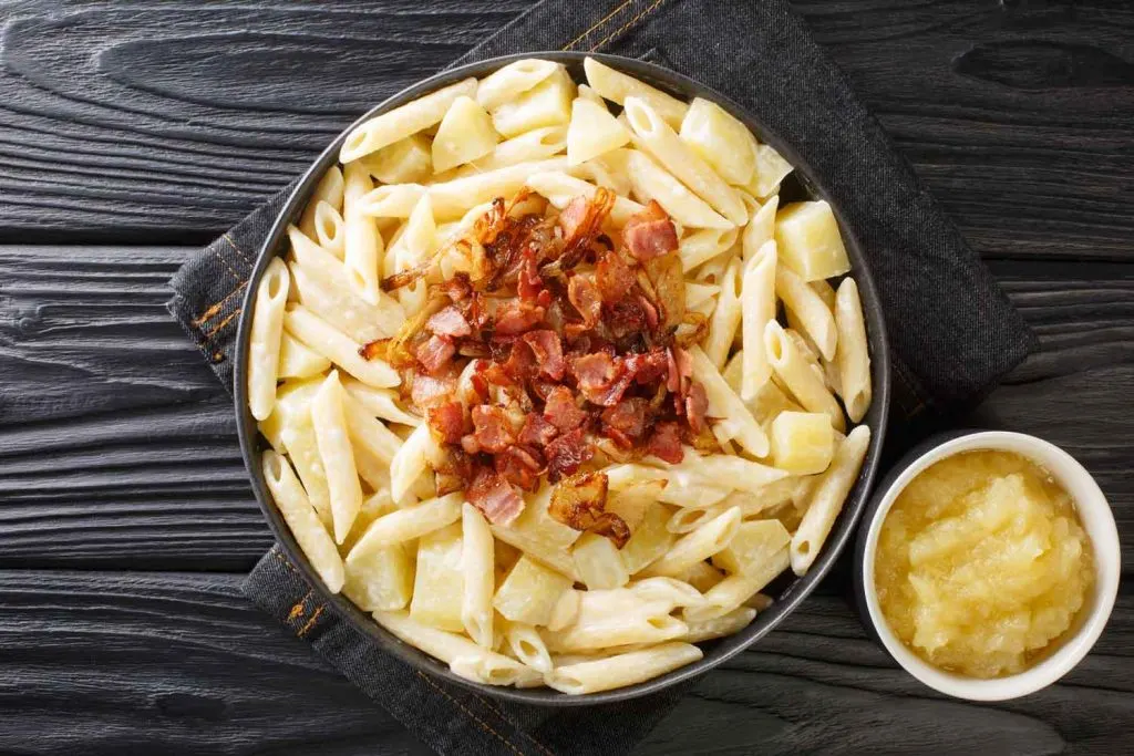 Alpine Macaroni with Bacon and Apple Sauce on the side.