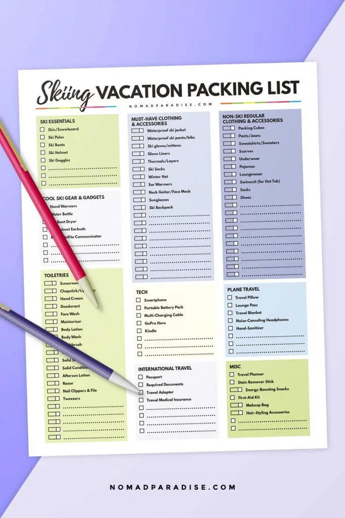 Skiing Vacation Packing List