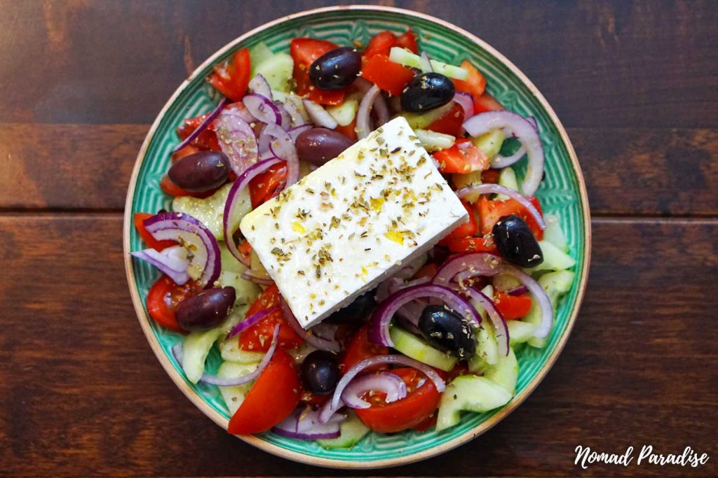 Greek Salad on a plate.