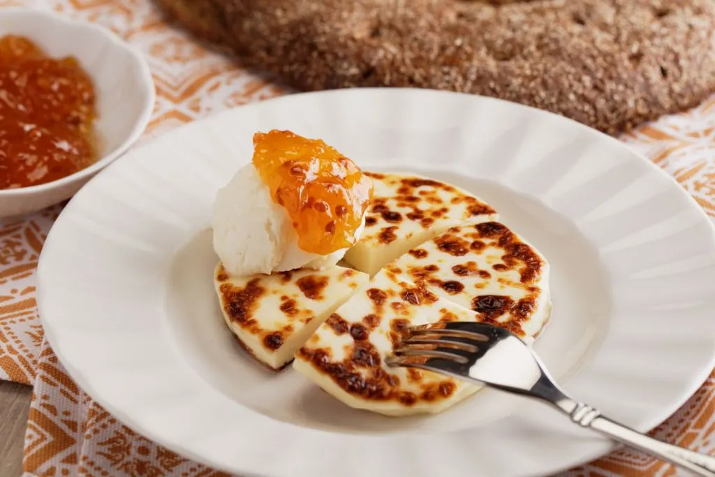 Leipäjuusto (Bread Cheese) with cream and cloudberries.