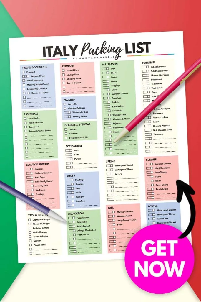 Italy packing list decorative pin.