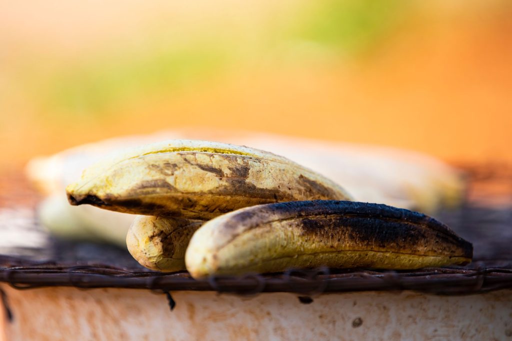 Roasted plantains on the grill.