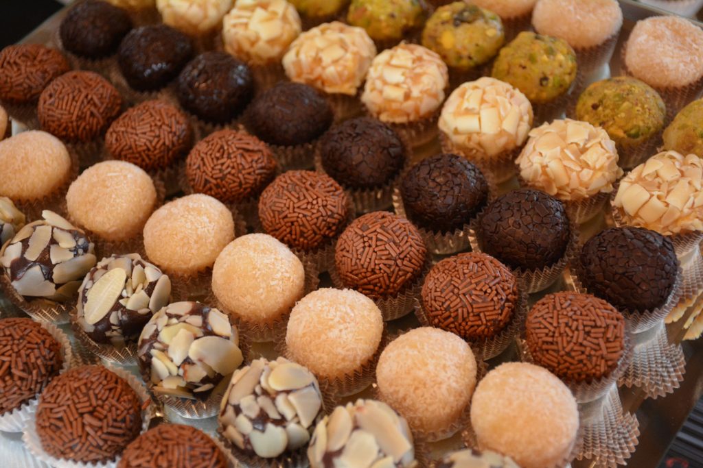 Various Brigadeiros (Chocolate and Condensed Milk Truffles).