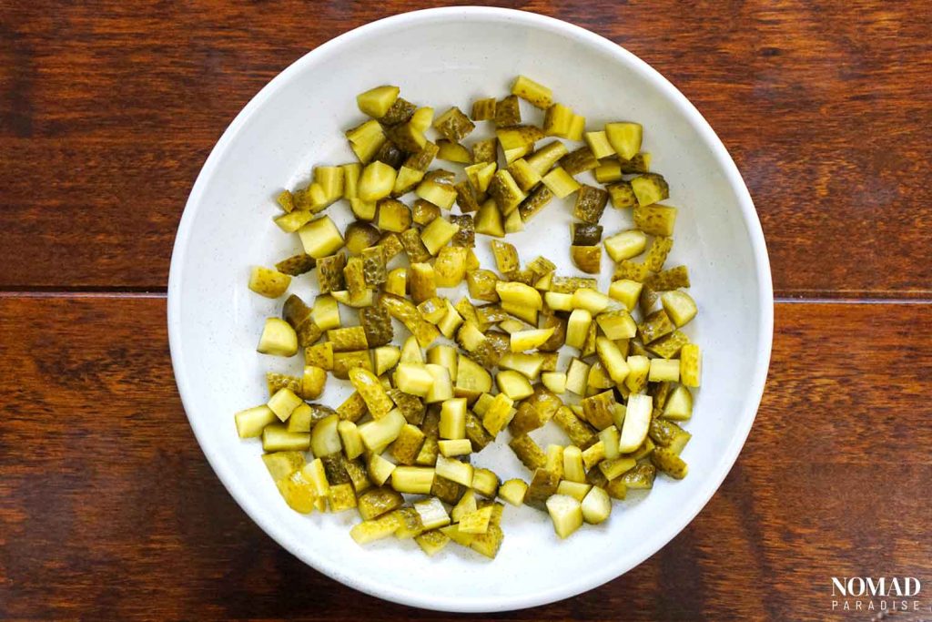 Diced pickles.