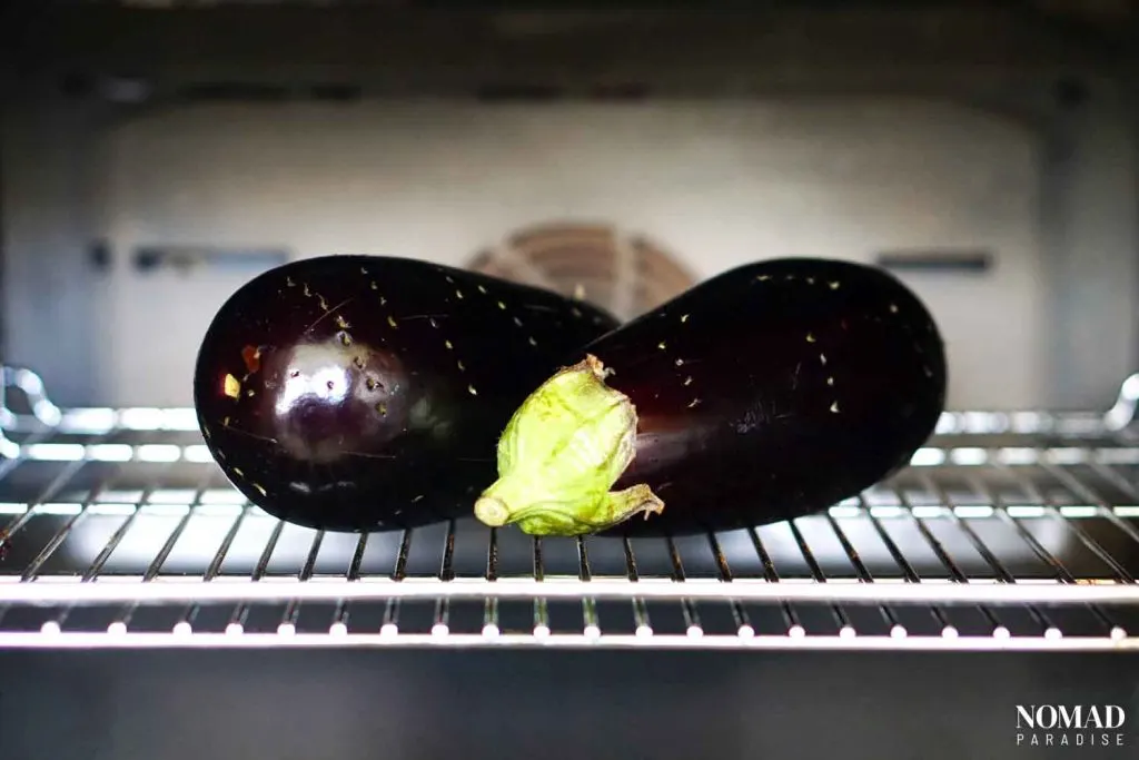Eggplants in the oven.