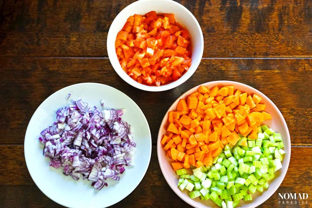 Greek Bean Soup Recipe (Fasolada) - step-by-step: dicing the veggies.