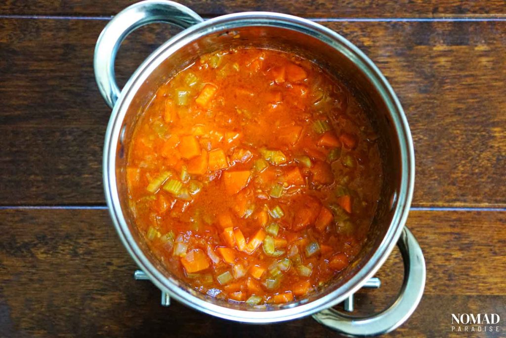 Greek Bean Soup Recipe (Fasolada) - step-by-step: sauteeing all veggies.