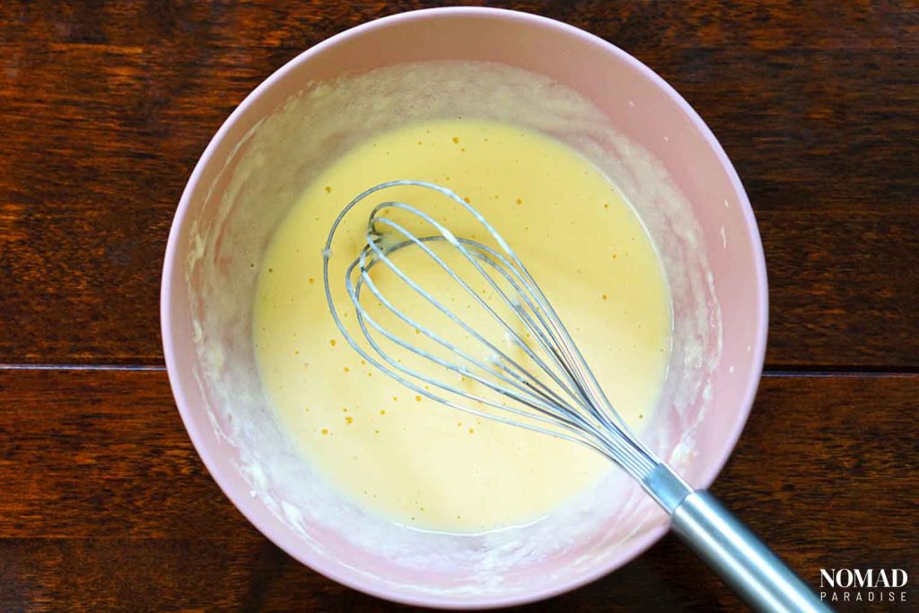 Banitsa Recipe Step by Step (mixed the eggs, oil, yogurt, and baking soda).