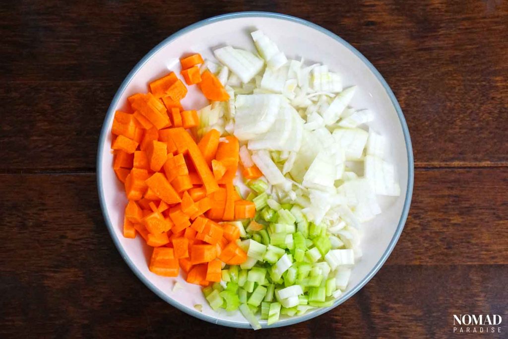Bob Chorba step-by-step recipe (diced veggies).