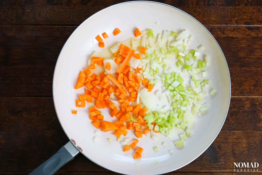 Bob Chorba step-by-step recipe (sauteeing the diced veggies).