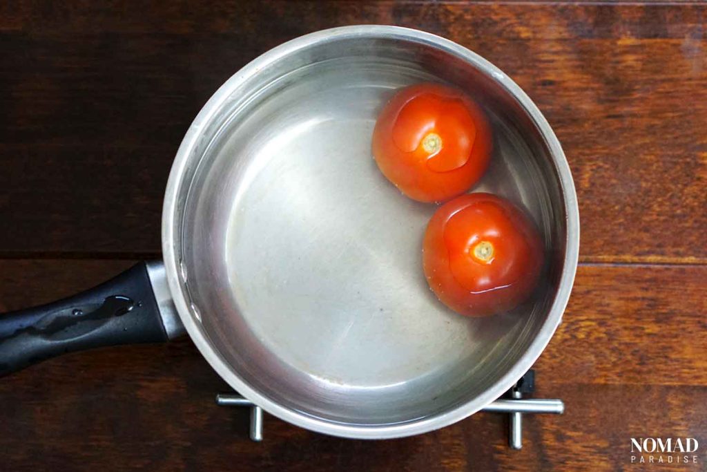 Bob Chorba step-by-step recipe (tomatoes in hot water so we can peel them).