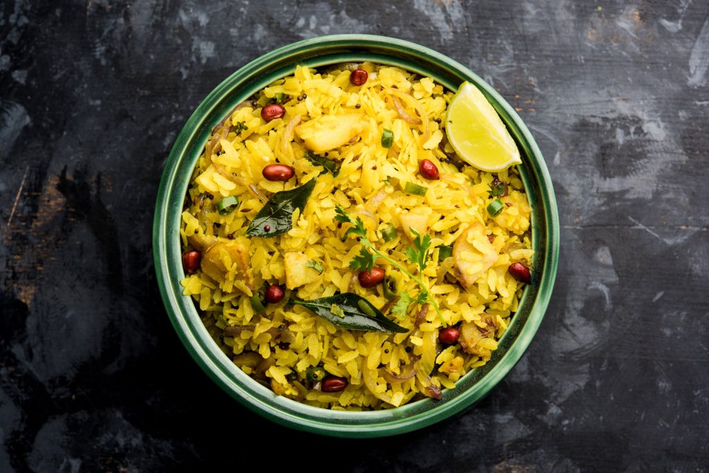 Aloo Poha in a bowl.