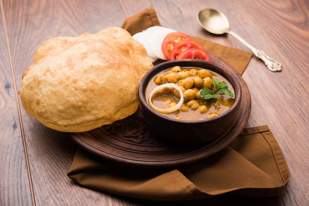 Chole Bhature with chickpea curry.