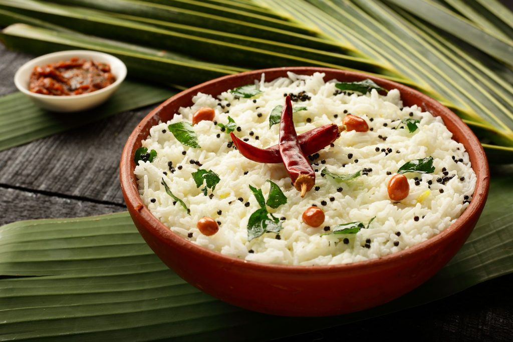 Curd rice with chilis.