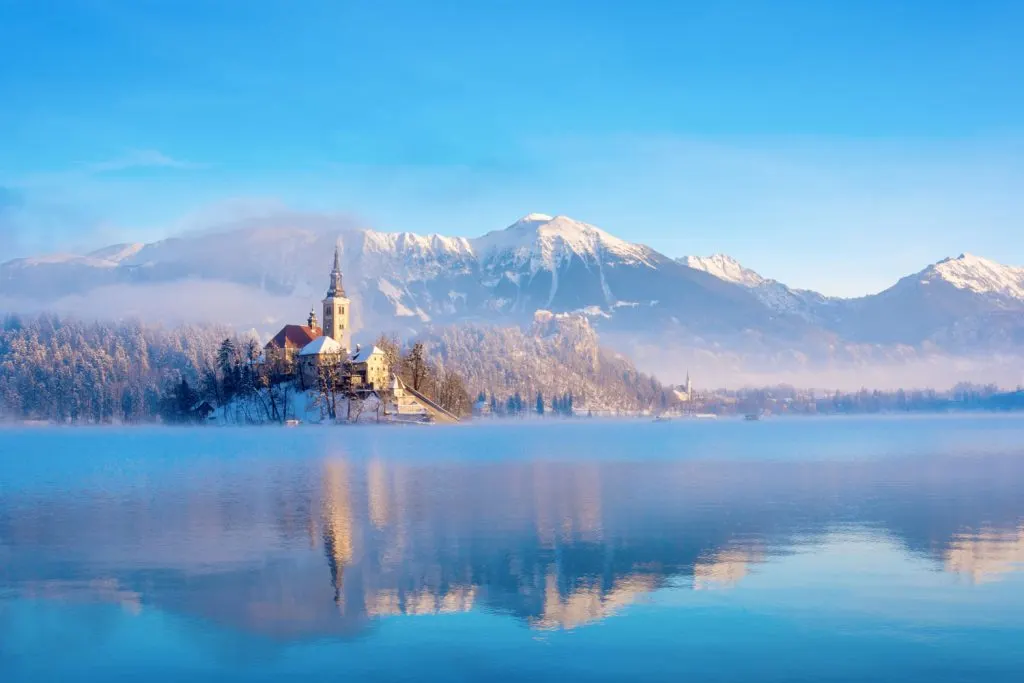 Lake Bled in the winter.