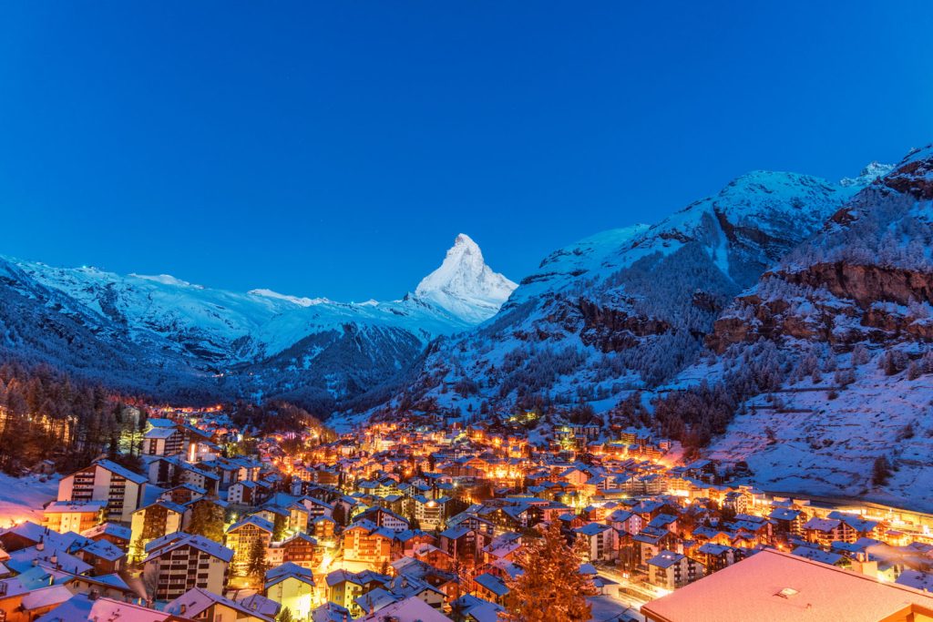 Zermatt, Switzerland in the winter.