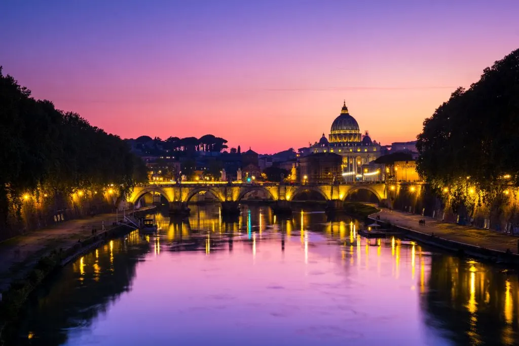 Rome during sunset by Ponte Vittorio Emanuele II.