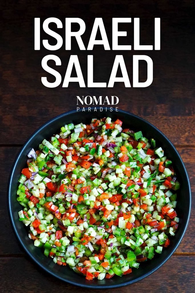 Israeli Salad (Salat Katzutz) in a large black bowl