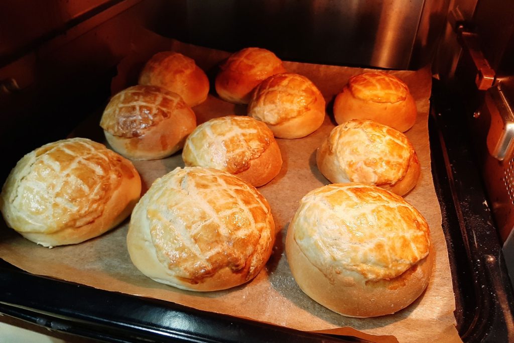 Pineapple Buns on a baking tray