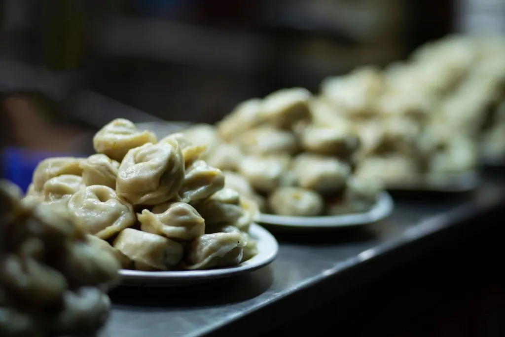 Momos being sold at street food stalls in India