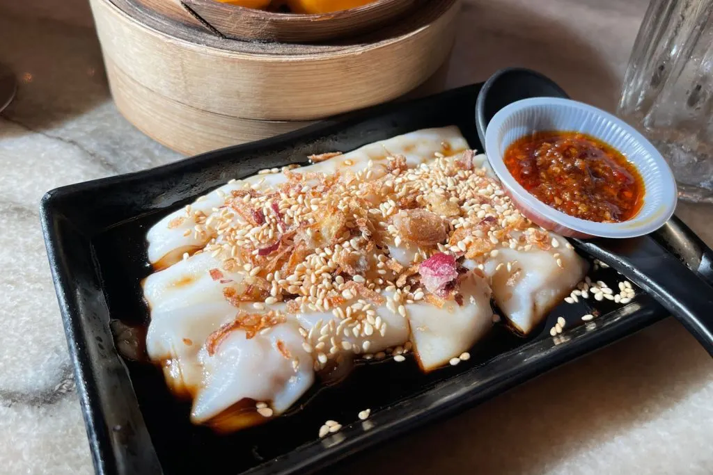 Chee Cheong Fun on a plate.