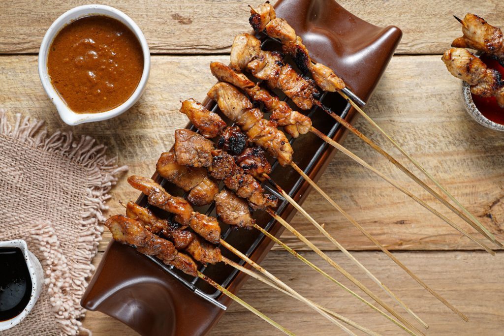 Chicken skewers and satay
