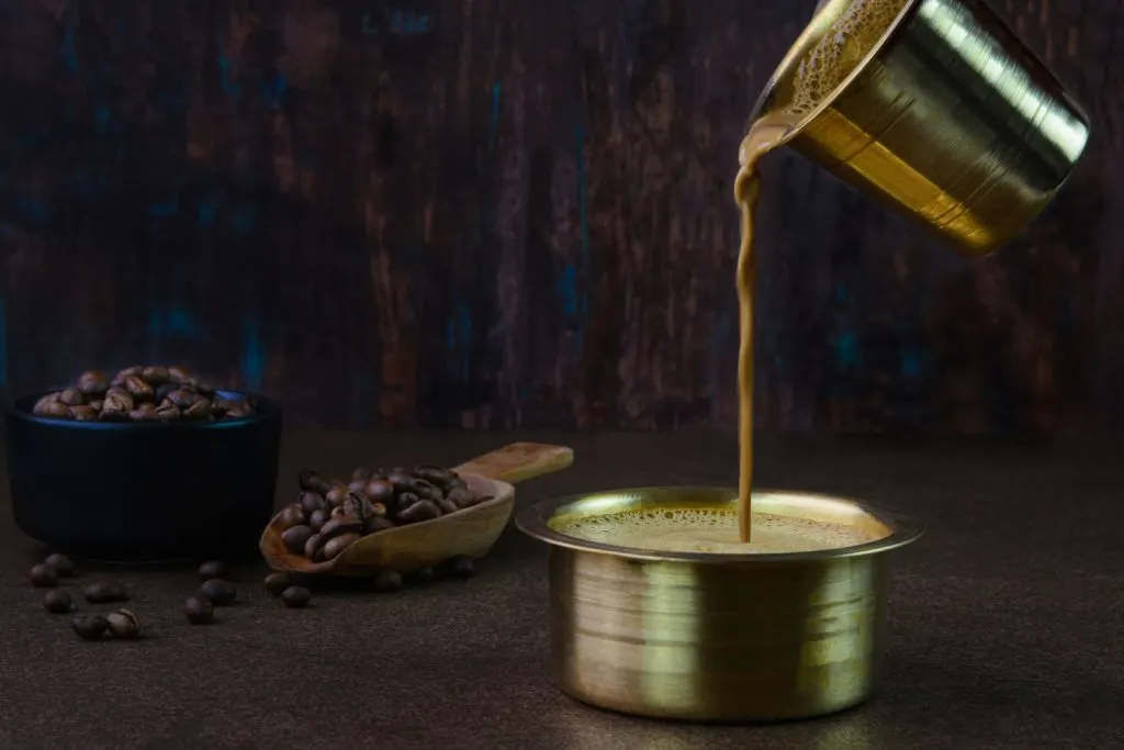Filter coffee in a brass container