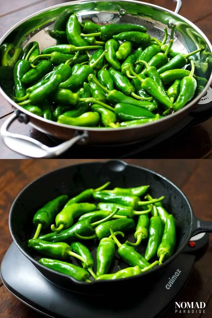 Spanish Padron Peppers Step-by-Step (charring the peppers).