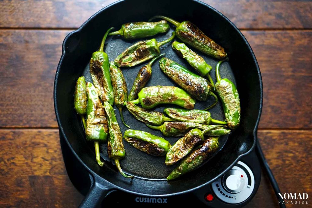 Spanish Padron Peppers Step-by-Step (charring the peppers).