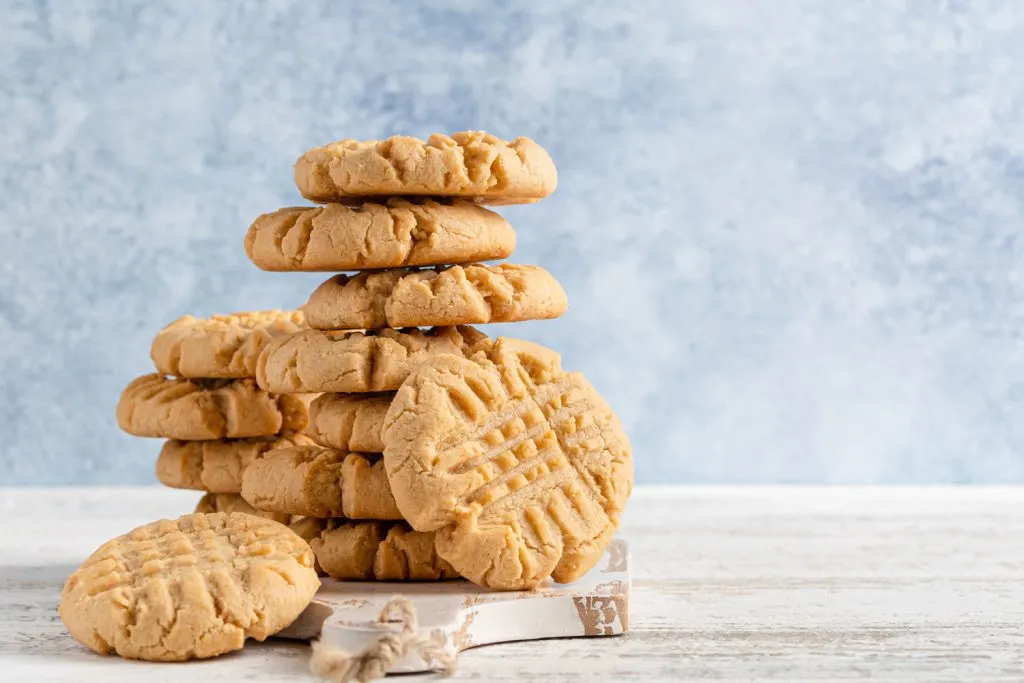 Stack of peanut butter cookies.