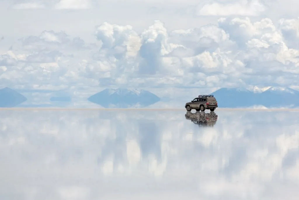Car in Salar de Uyuni, Bolivia