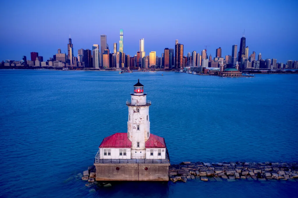 Aerial view of Chicago Harbor Lighthouse