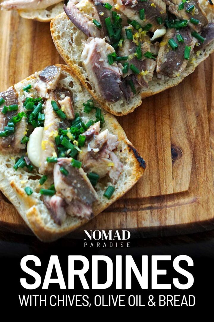 Portuguese Canned Sardines Recipe with Chives, Olive Oil, and Bread