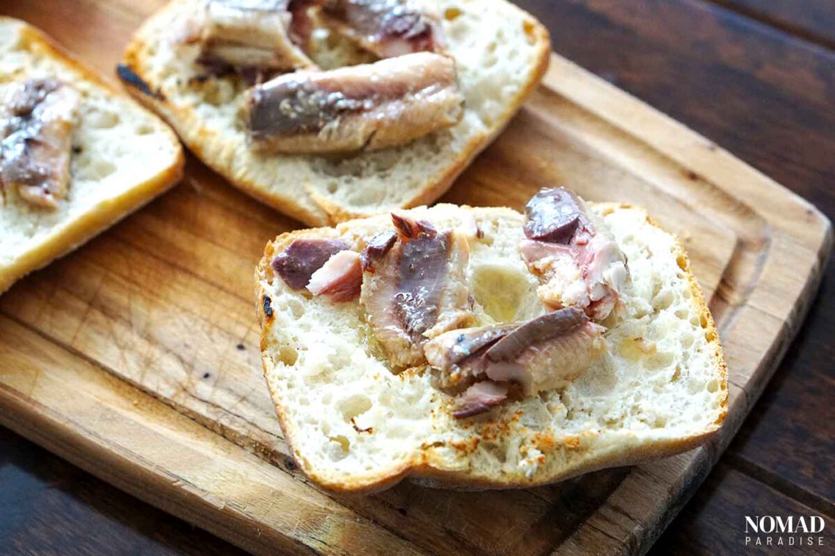 Portuguese Canned Sardines Recipe with Chives, Olive Oil, and Bread