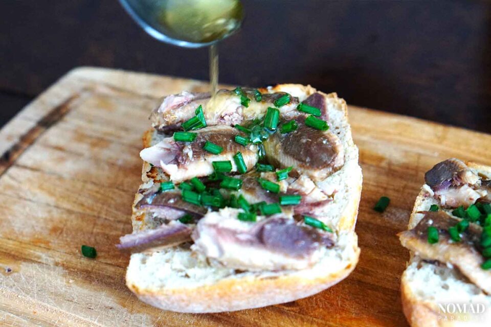 Portuguese Canned Sardines Recipe with Chives, Olive Oil, and Bread