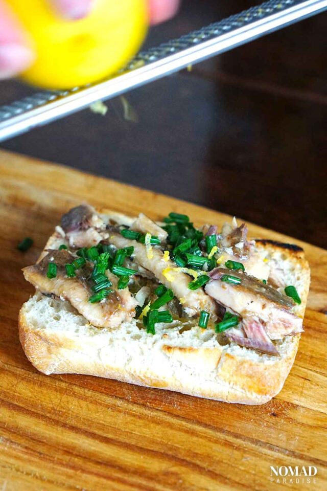 Portuguese Canned Sardines Recipe with Chives, Olive Oil, and Bread