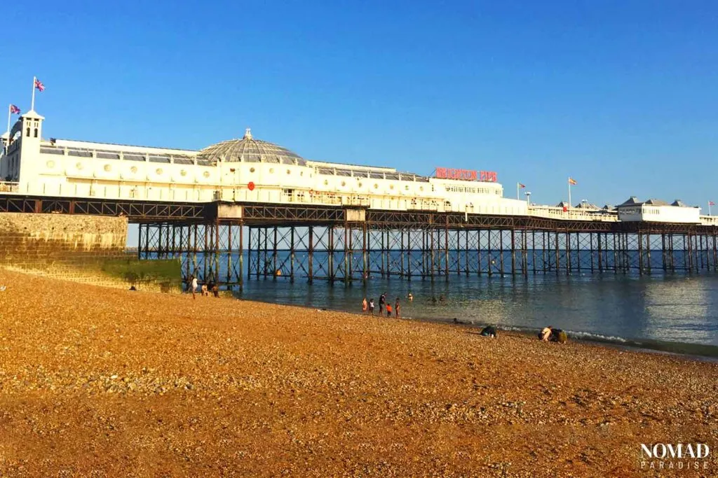 View of Brighton pier from the beach