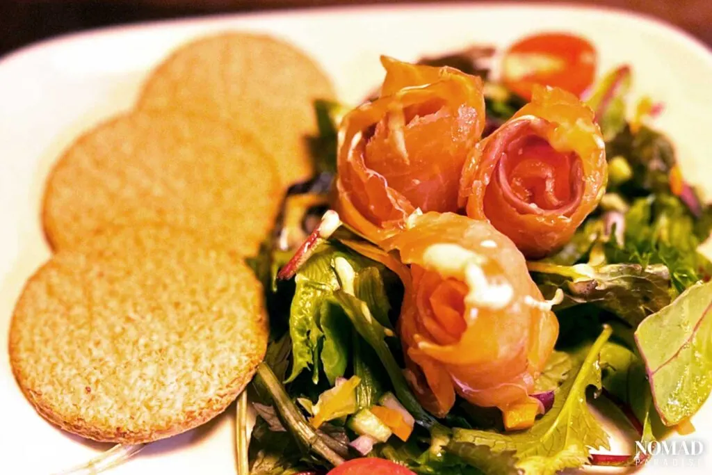 Smoked salmon with scottish oat cakes.