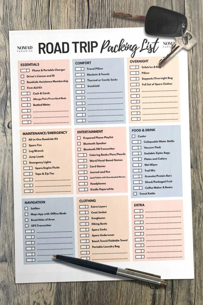 Road trip packing list checklist image