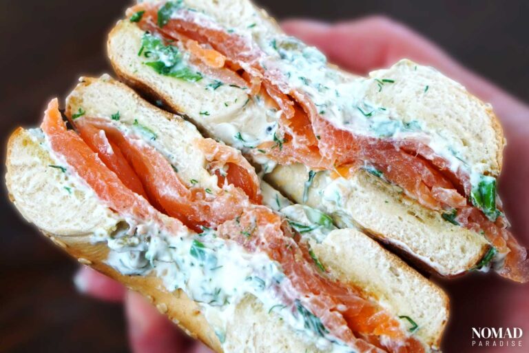 Smoked Salmon Bagel Recipe with Capers and Herb Cream Cheese (Bagel and