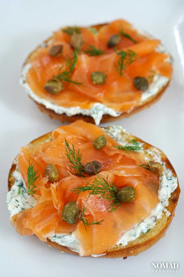 Smoked Salmon Bagel Recipe with Capers and Herb Cream Cheese (Bagel and ...