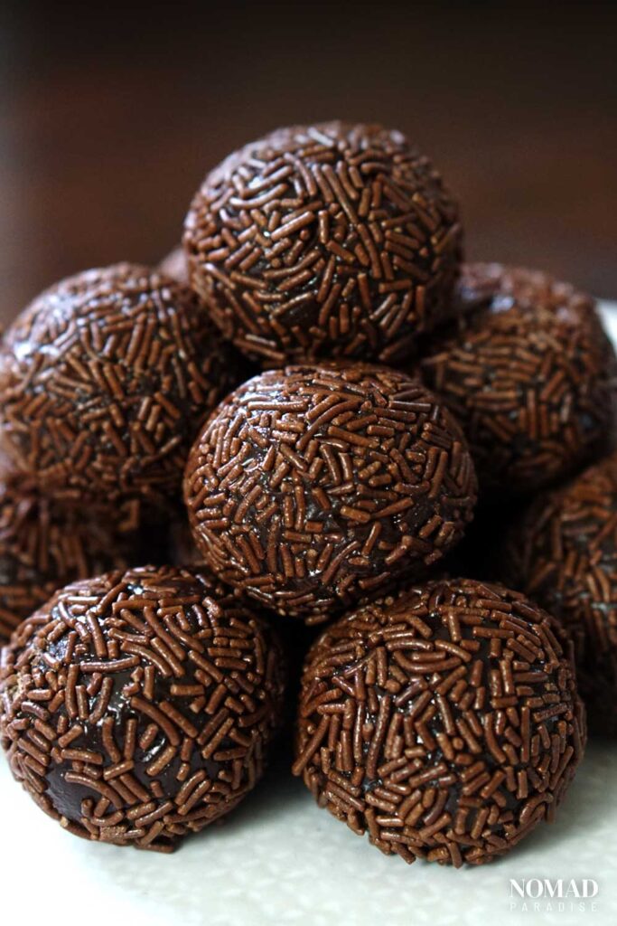 Brigadeiros (stacked on a plate).