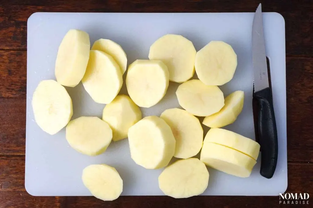 Slicing the potatoes