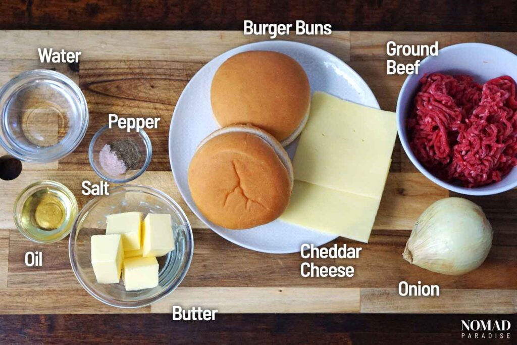 Butter burger ingredients on a board