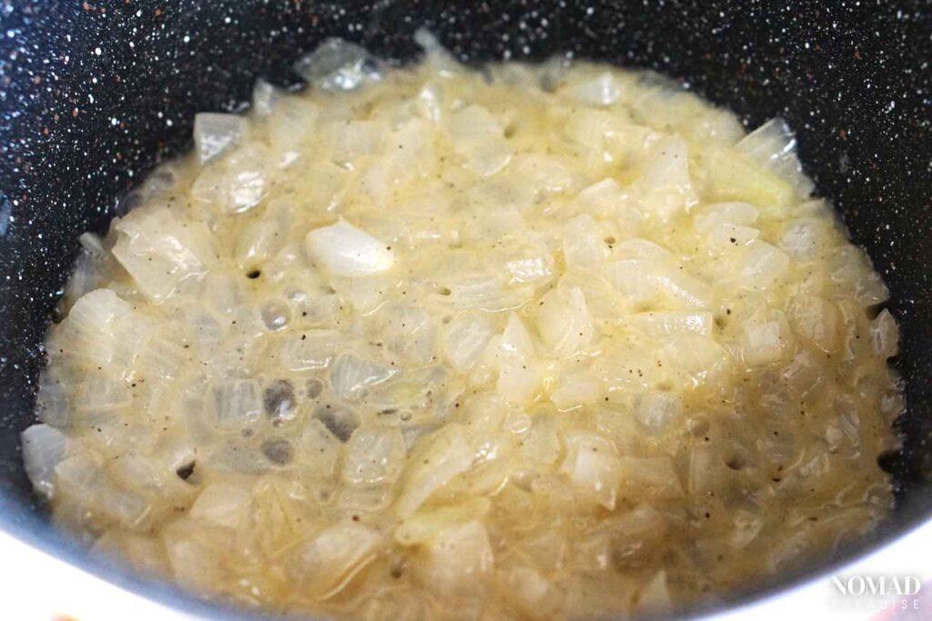 Stewed onions to be used on top of the burger patty